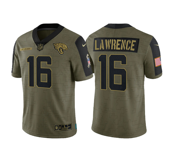 Men's Jacksonville Jaguars #16 Trevor Lawrence 2021 Olive Salute To Service Limited Men's Jacksonville Jaguars #16 Trevor Lawrence 2021 Olive Salute To Service Limited